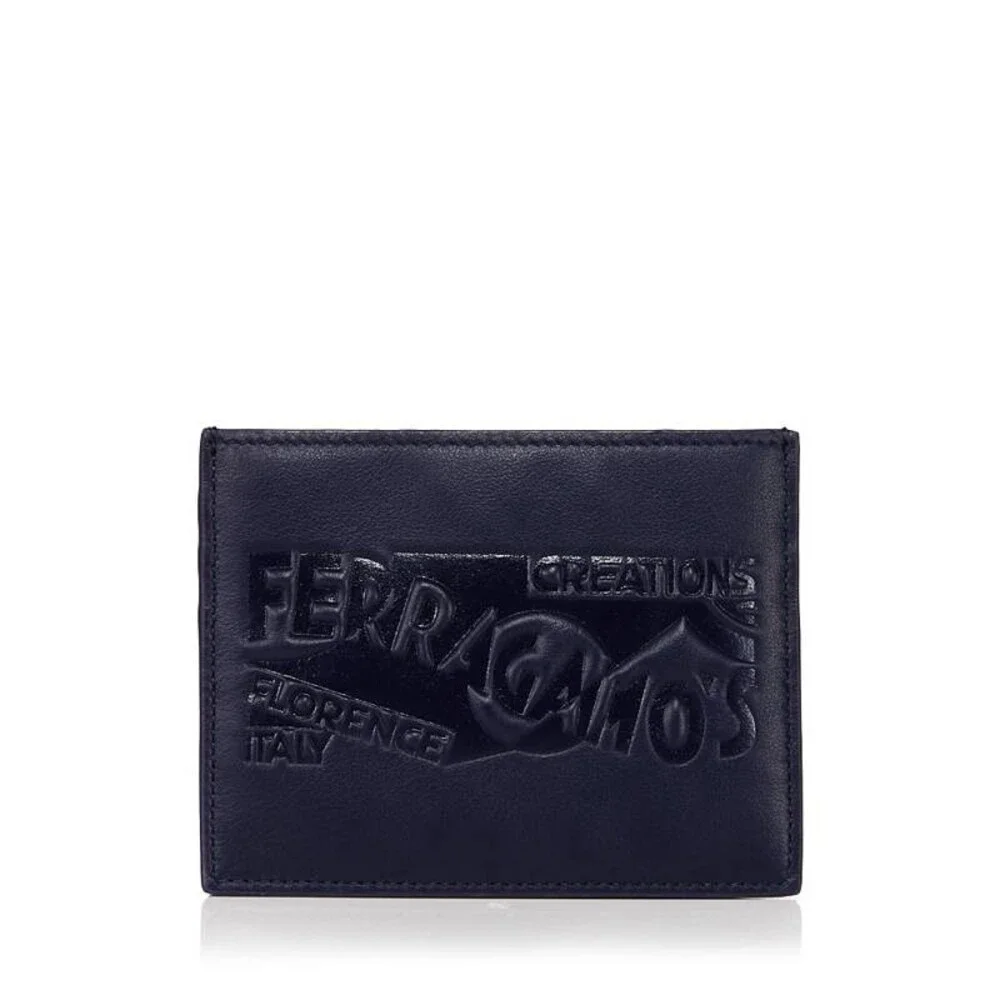 Ferragamo Leather Venna Logo Card Case Men's Midnight Open Top